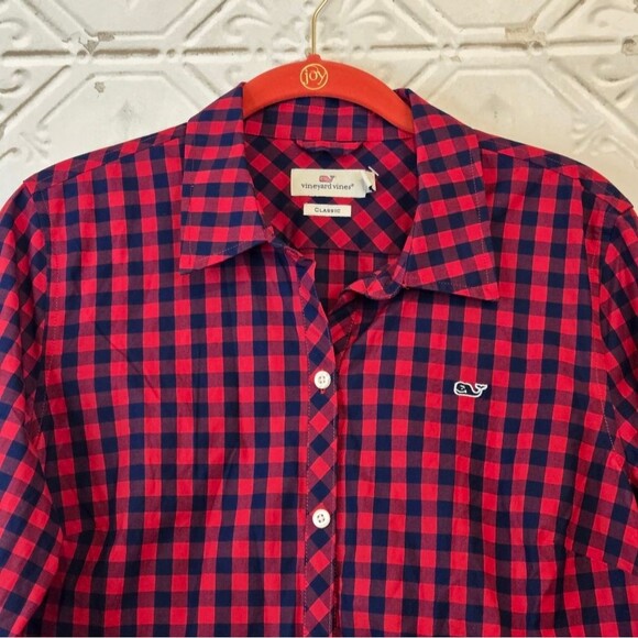 Vineyard Vines Gingham Checkered Print Classic Button Down Top Women's Size 00 - Picture 3 of 11